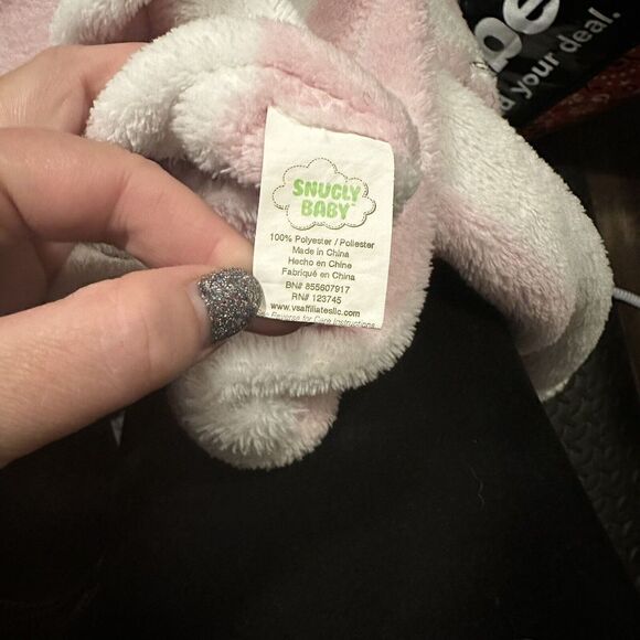 SNUGLY BABY Pink White Striped Print Fleece Monkey Bow Blanket Lovey HTF - Picture 5 of 6